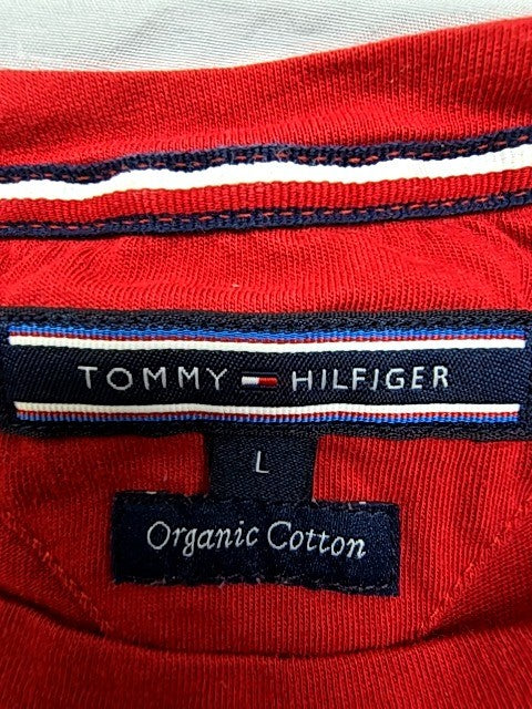 Tommy Hilfiger Men's Red Striped Organic Cotton T-Shirt L Crewneck