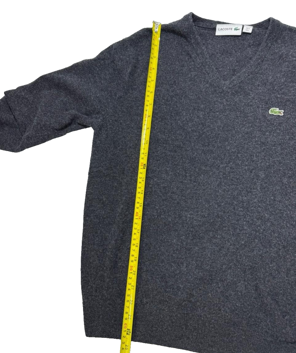 Lacoste Grey Knitted V-Neck Sweater - Size L