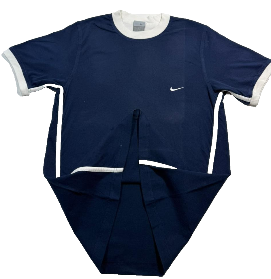 Nike Navy Blue T-Shirt, Men's S, White Trim, Casual Cotton Short Sleeve