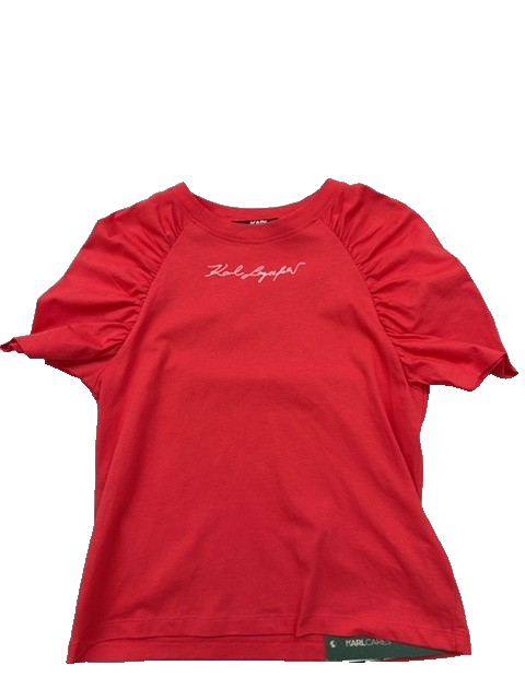 Karl Lagerfeld XS Red Cotton T-Shirt Puff Sleeves Logo XS