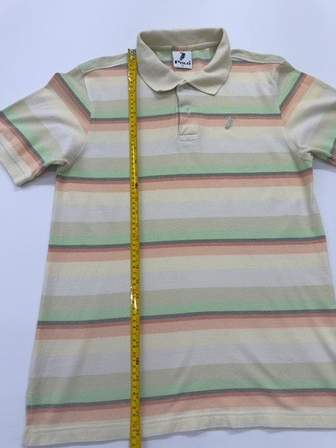 Polo Boys Cream Striped Polo Shirt Size 2T Button-Front Embroidered