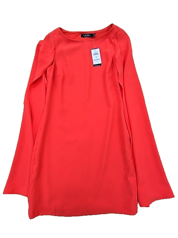 Lauren Ralph Lauren Red Cape Georgette Cocktail Dress Sz 2 Long Sleeve