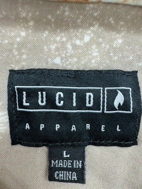 Lucid Men's Taupe Floral Rayon Button-Down Shirt L