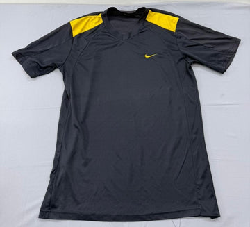 Nike Men's Black Color Block Athletic T-Shirt L Yellow Panels Swoosh