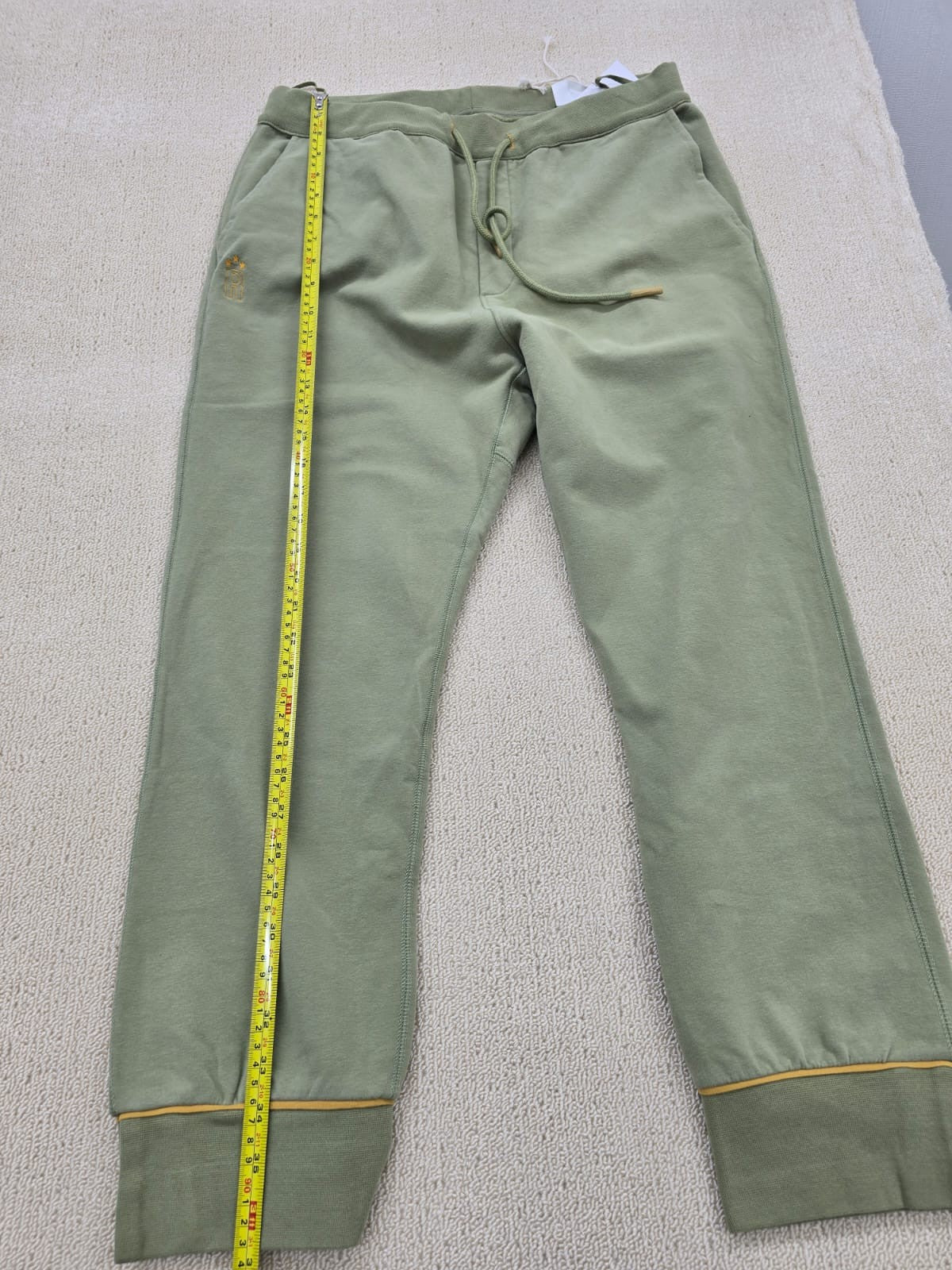 Hanna L Military Olive Pants Elastic Waist Drawstring Ribbed Cuffs Gold Piping