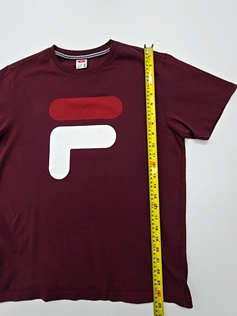 Fila Men Burgundy Logo T-Shirt Size S Crew Neck 100% Cotton Jersey