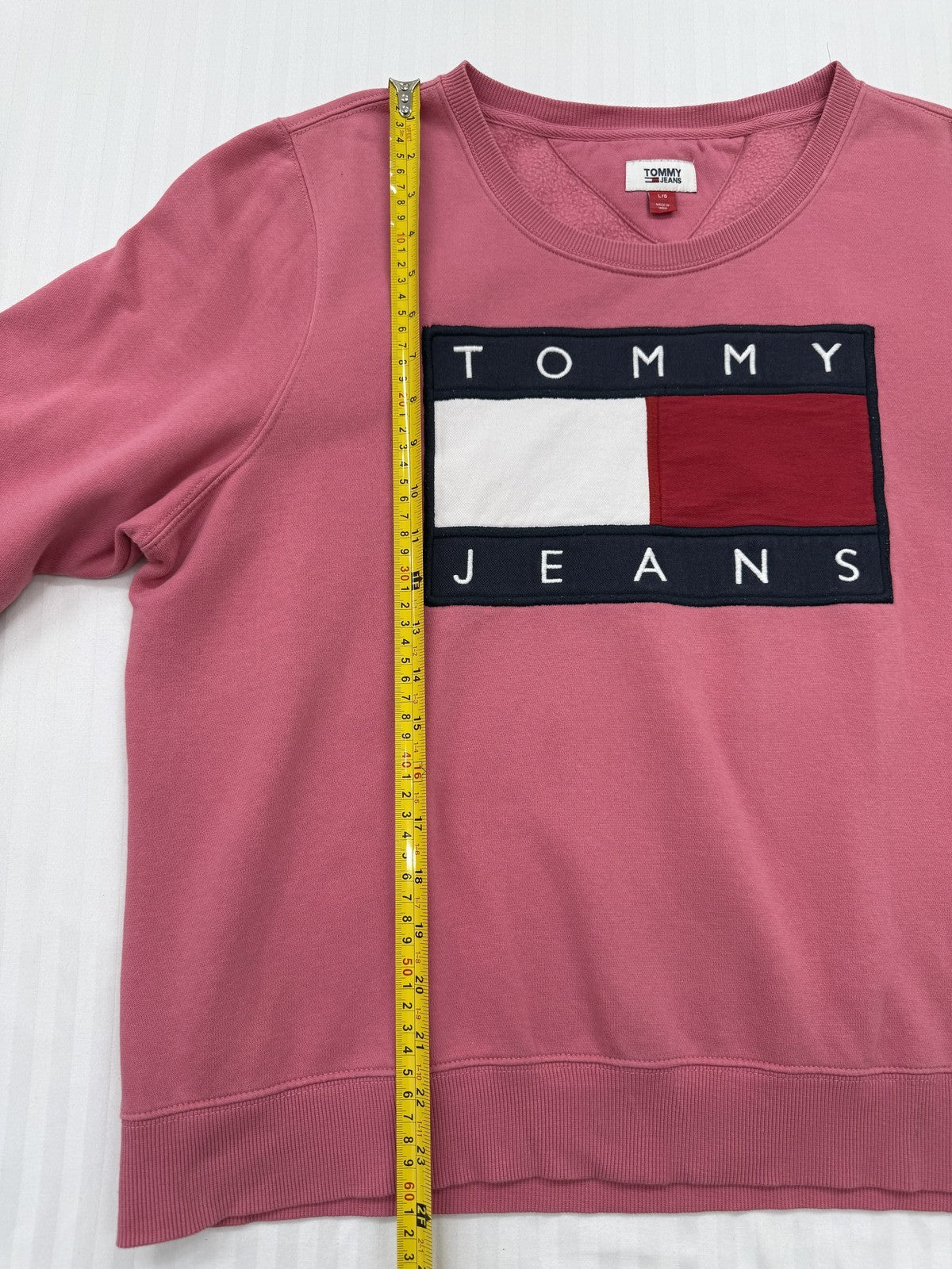 Tommy Jeans Pink Pullover Hoodie Sweatshirt Kids L/6 French Terry Logo Patch