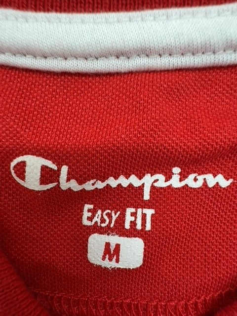 Champion Red Men's Polo Shirt M Short Sleeve Easy Fit White Piping Button