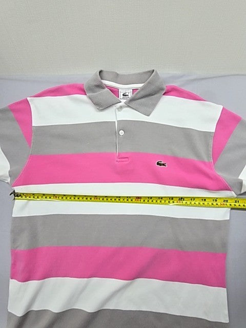 Lacoste Men's L Short Sleeve Striped Polo Shirt Multi Pink Gray White Cotton