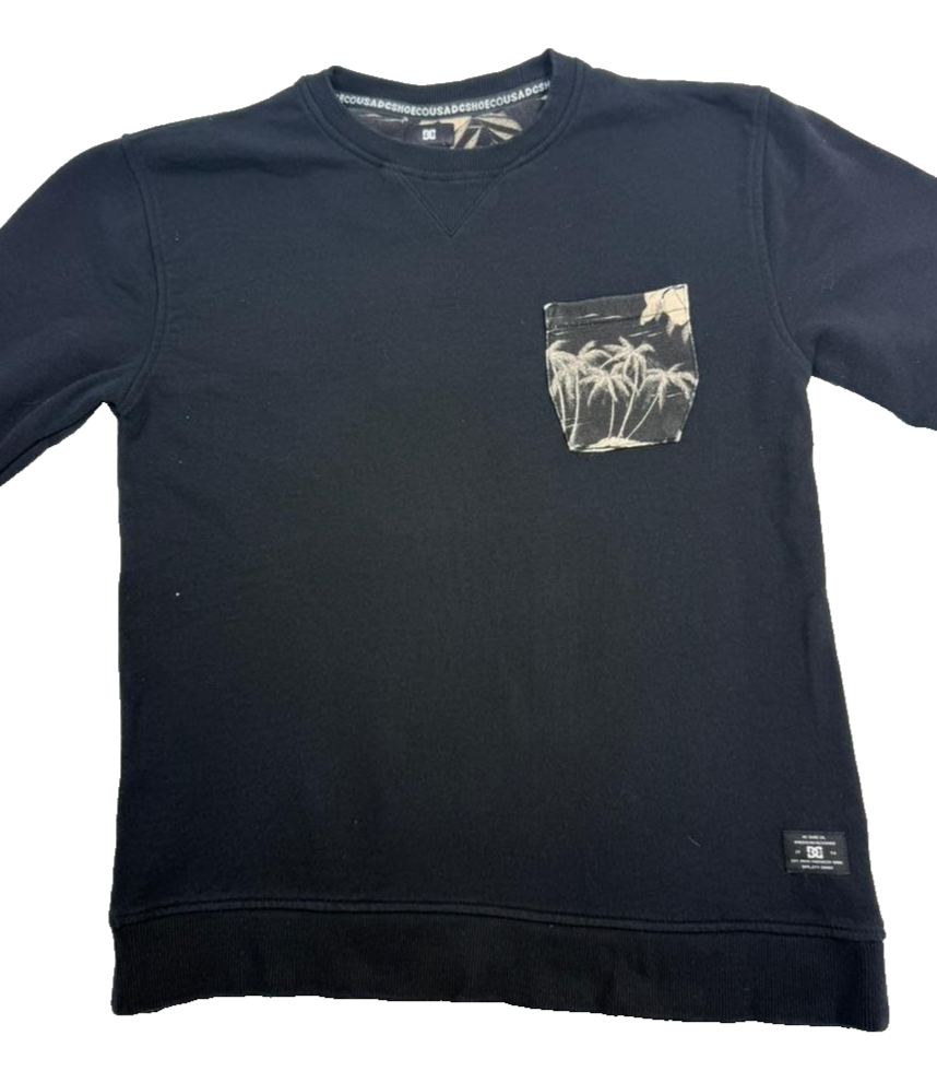 DC Shoes Men's Black Palm Tree Print Pocket Crewneck Sweatshirt Size M