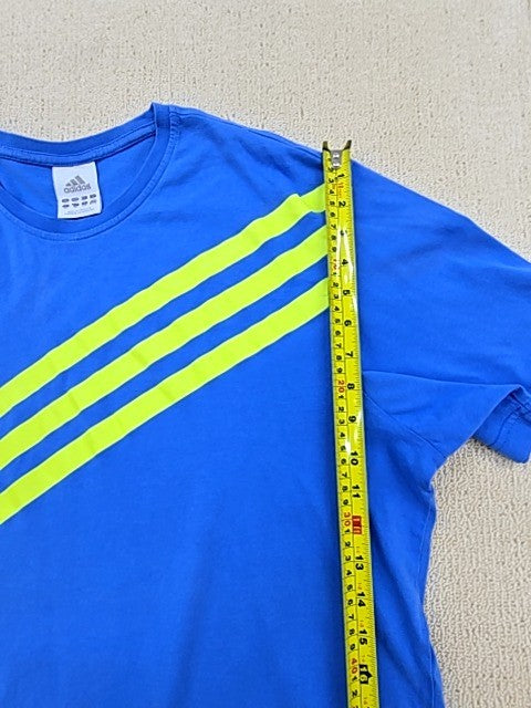 Adidas Men's Blue Striped Three Stripes T-Shirt XL Cotton Crew Neck