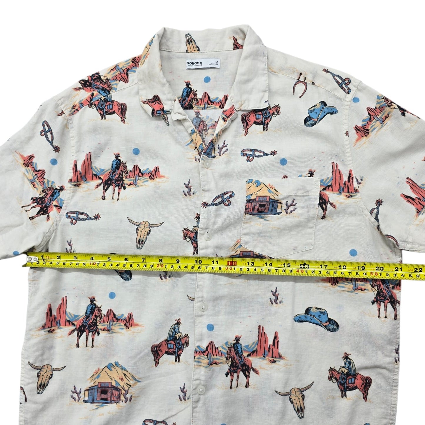 Sonoma Goods For Life Men's Cream Cowboy Print Shirt M