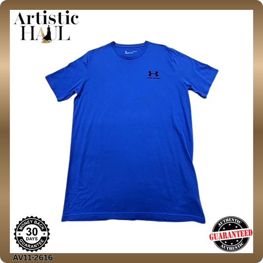 Under Armour Men's Blue T-Shirt – Size M, Logo, Short Sleeve