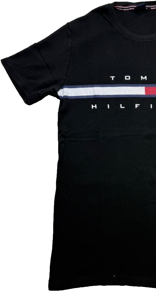 Tommy Hilfiger Men's Black Tee Flag Stripe Logo Short Sleeve Size XL