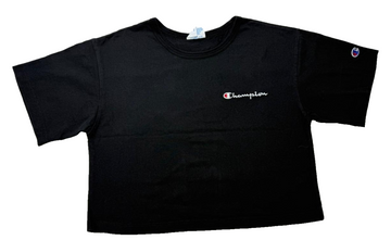 Champion Black Cropped T-Shirt � Embroidered Logo � Women�S Size M