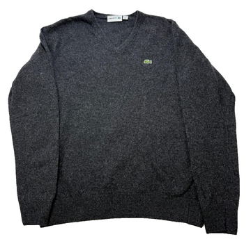 Lacoste Grey Knitted V-Neck Sweater - Size L
