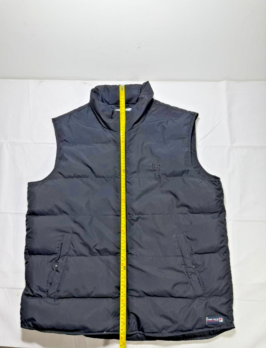 Fila - Sleeveless Full Zip Up Puffer Vest Jacket Black - XL
