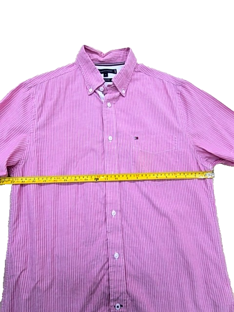 Tommy Hilfiger Men's Pink Stripe Short Sleeve Shirt Size M