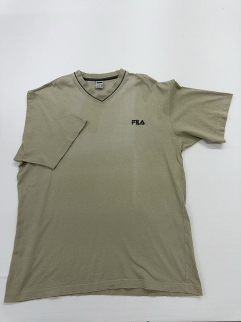 Fila Men's Olive Green V-Neck Cotton T-Shirt Logo Size L VGUC