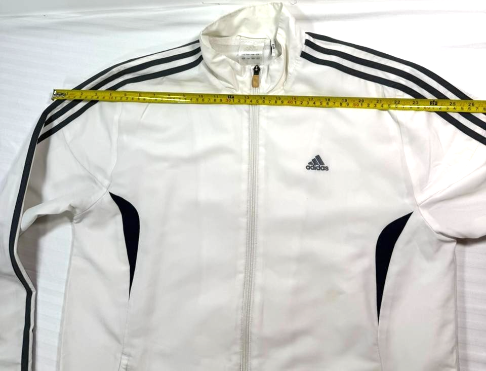 Vintage Adidas Full-Zip Windbreaker Jacket In White With Black Stripes - Size M