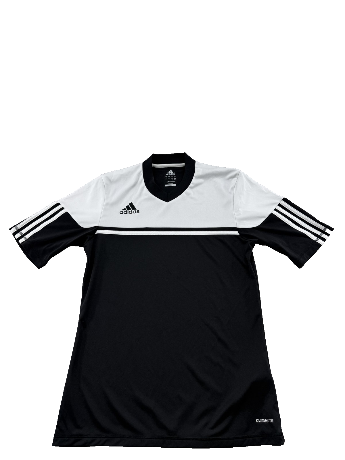 Adidas Black Striped Soccer Jersey Climalite Short Sleeve S