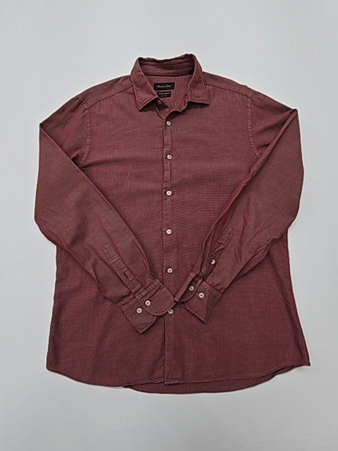 Massimo Dutti Men's Burgundy Button-Down Shirt Size L Regular Casual