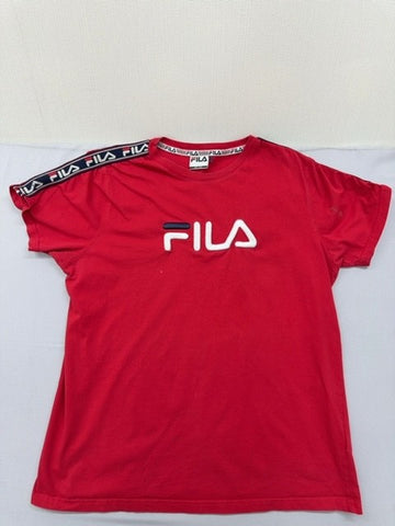 Fila Red Women's L UK14 Cotton T-Shirt Crew Neck Logo Short Sleeve