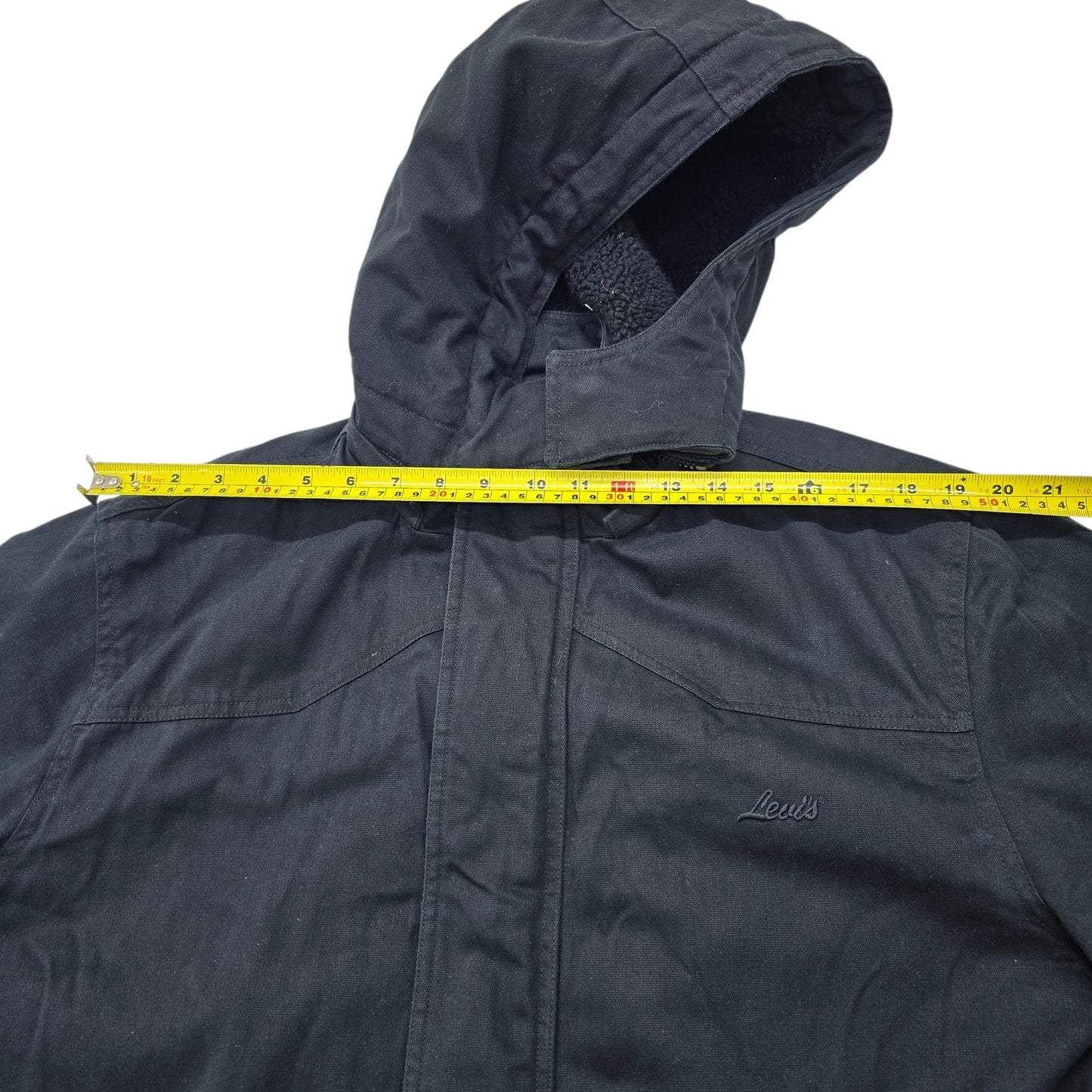 Levi's Mens Black Utility Parka Jacket Size L Lightweight Hood Pockets Good