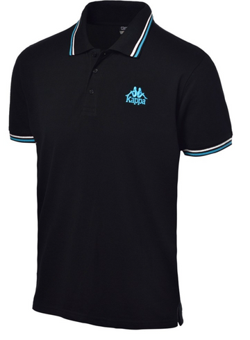 Kappa Men's Black Pique Polo Shirt Embroidered Blue Logo Short Sleeve Size L