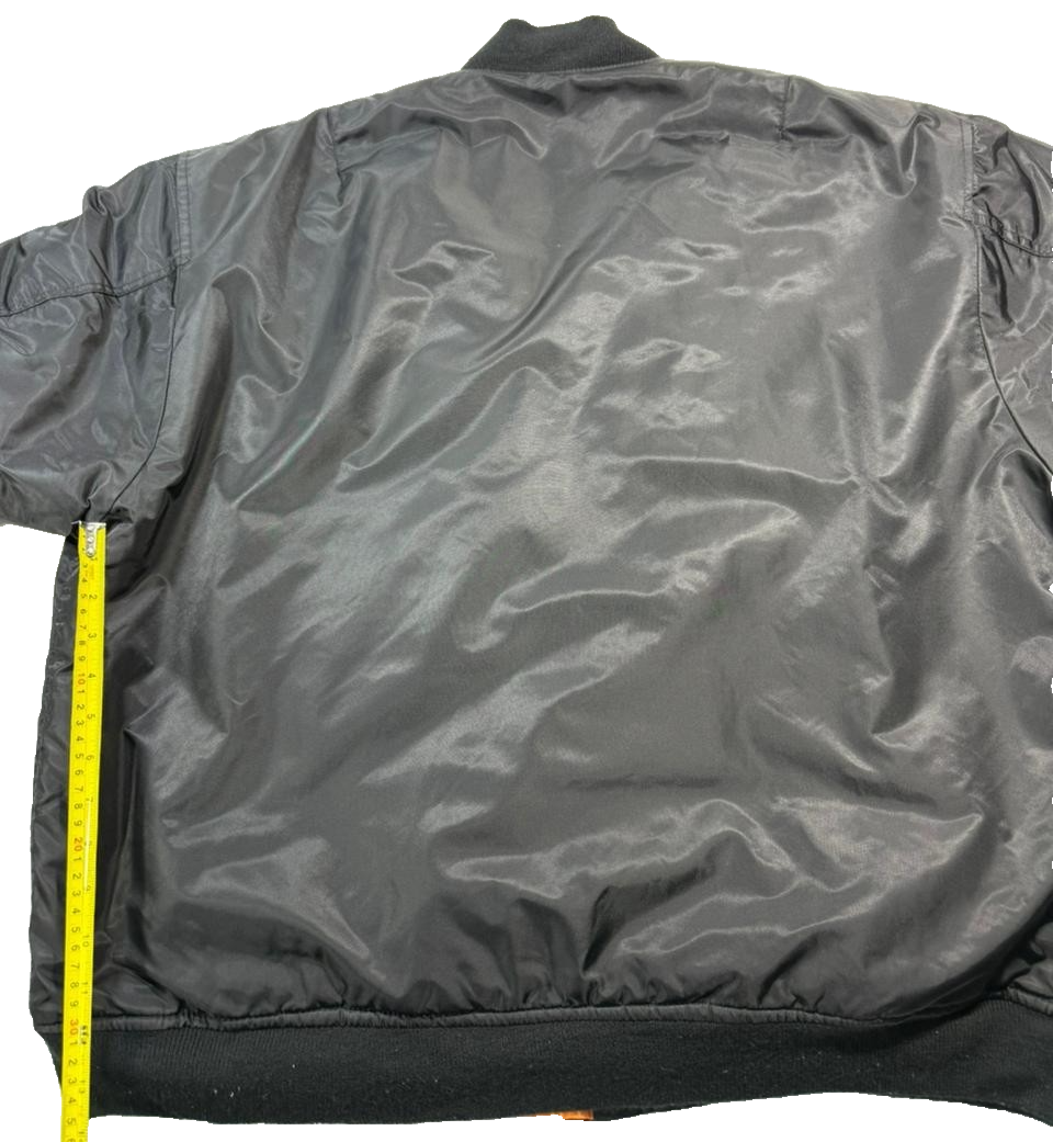 M-Tramp Men's Black Ma-1 Bomber Jacket Orange Lining Flight Pocket Full Zip S/XL