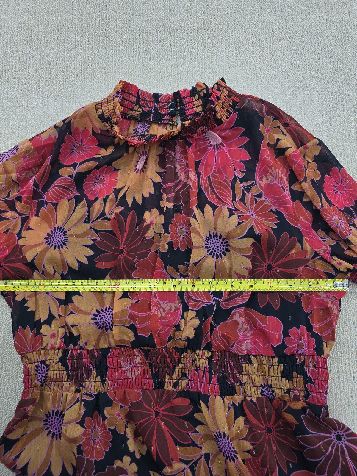 BHOC Size 10 Floral Midi Chiffon Long Sleeve Bell Dress Blk Coral