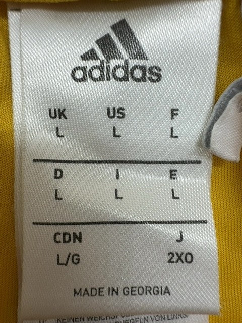 Adidas Unisex Yellow Striped Shorts Size L 3-Stripes Drawstring