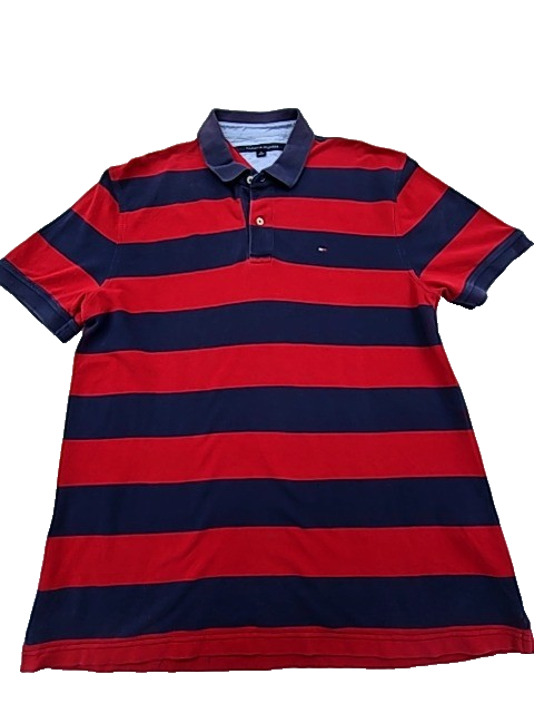 Tommy Hilfiger Men's Red Navy Stripe Custom Fit Polo Shirt XL
