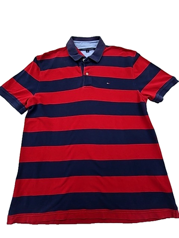 Tommy Hilfiger Men's Red Navy Stripe Custom Fit Polo Shirt XL