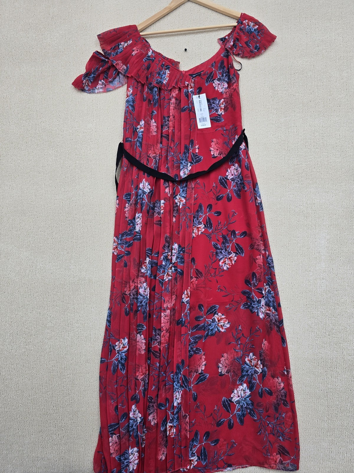 French Connection Red Floral Off Shoulder Maxi Dress XS