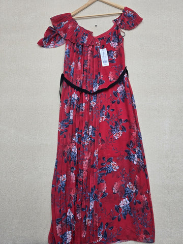 French Connection Red Floral Off Shoulder Maxi Dress XS