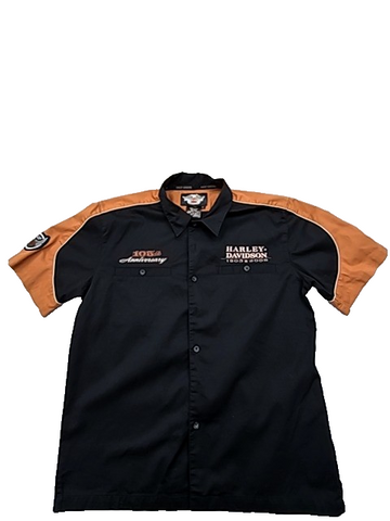 Harley-Davidson Men's Black Button-Up Shirt Size L Embroidered Eagle