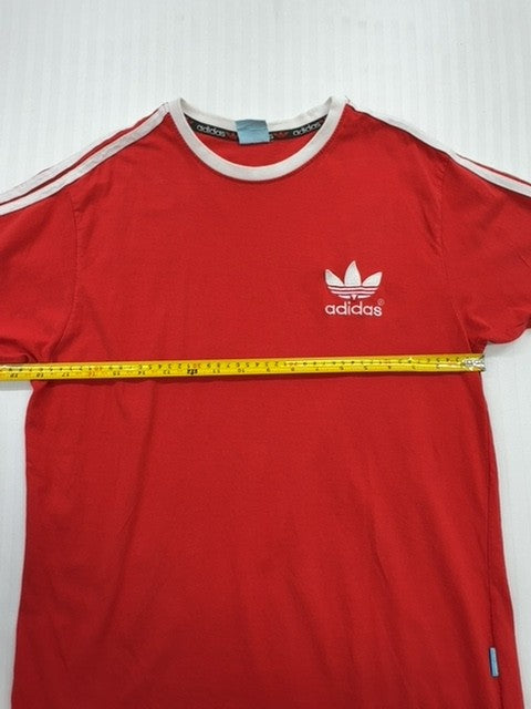 Adidas Kids L Red Sports Logo Stripe Trim Crew Neck T-Shirt Cotton