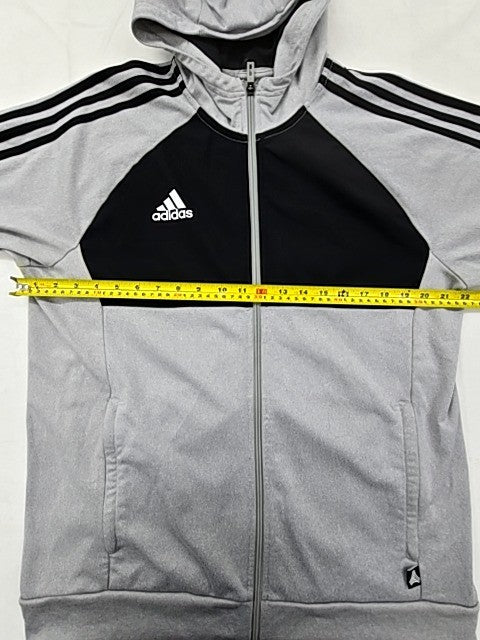 Adidas Men's Grey/Black 3-Stripes Zip Hoodie Large