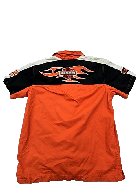 Harley-Davidson Men's Orange Flame Short Sleeve Button-Down Shirt Size M