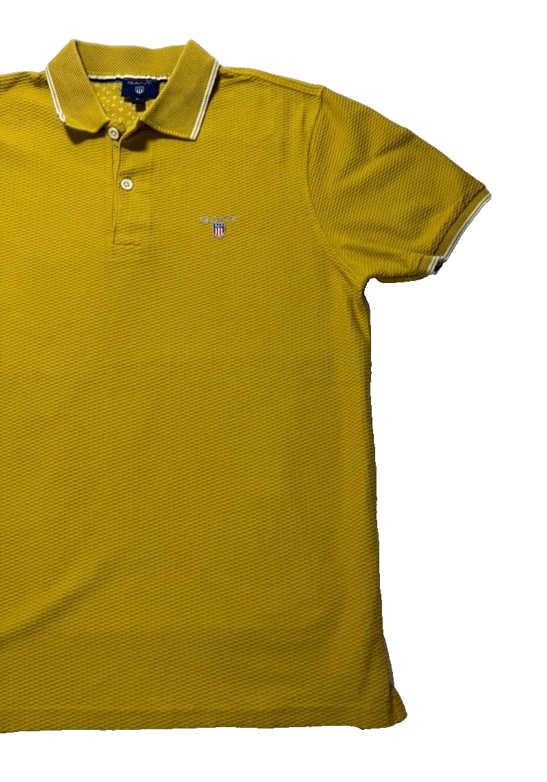 Gant Men Polo Shirt Short Sleeved Regular Fit - Yellow 100% Cotton - Size L