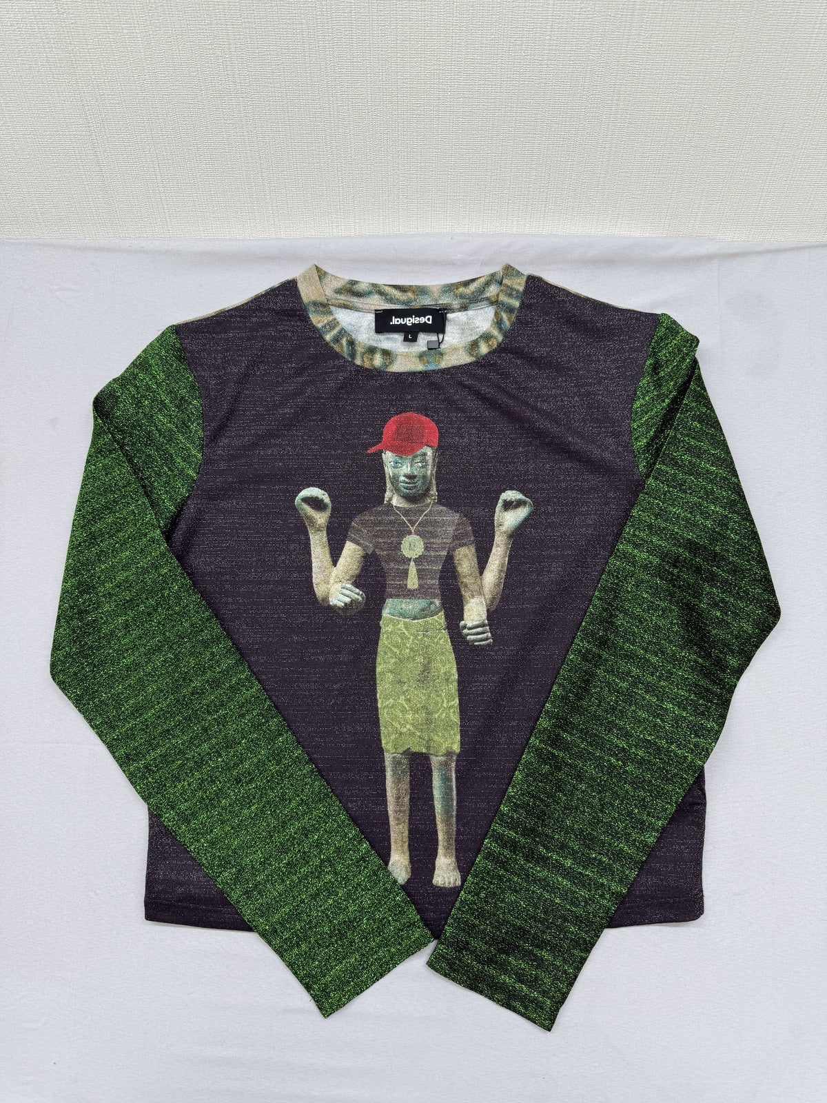 LubnaDes Green Printed Long Sleeve Crewneck Sweatshirt L Regular Unisex