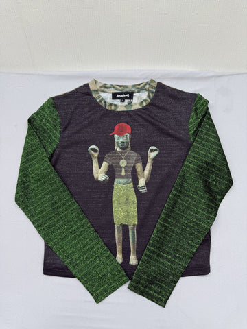 LubnaDes Green Printed Long Sleeve Crewneck Sweatshirt L Regular Unisex