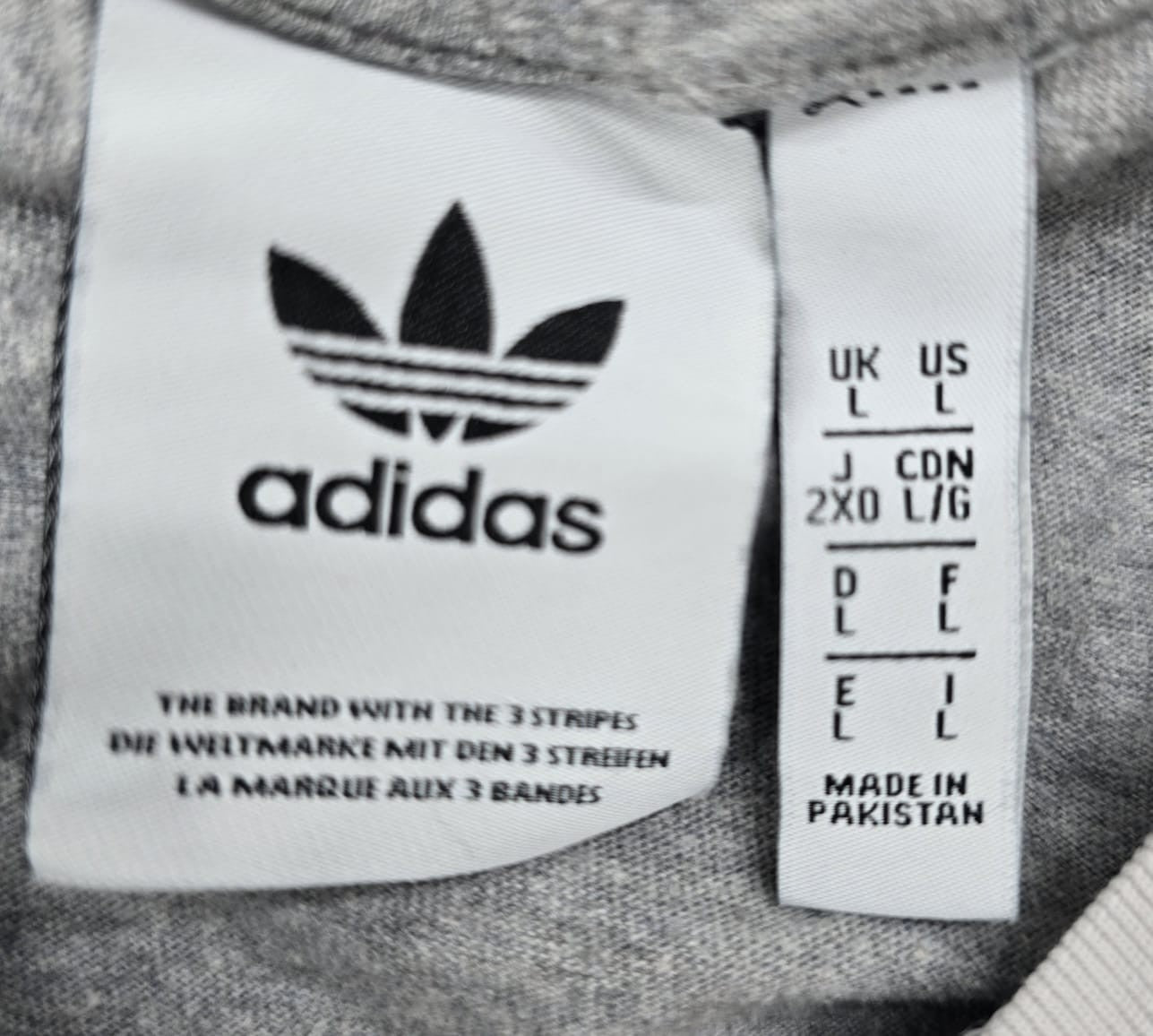 Adidas Men's Grey Striped Short Sleeve T-Shirt Size L Cotton Slim Fit