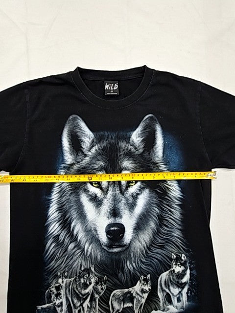 Wild Wolf Pack Black T-Shirt Men's Size M 100% Cotton Crewneck Short Sleeve