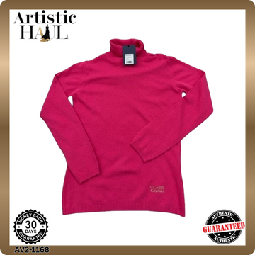Cavalli Class Pink Turtleneck Knit Sweater L Women's Long Sleeve