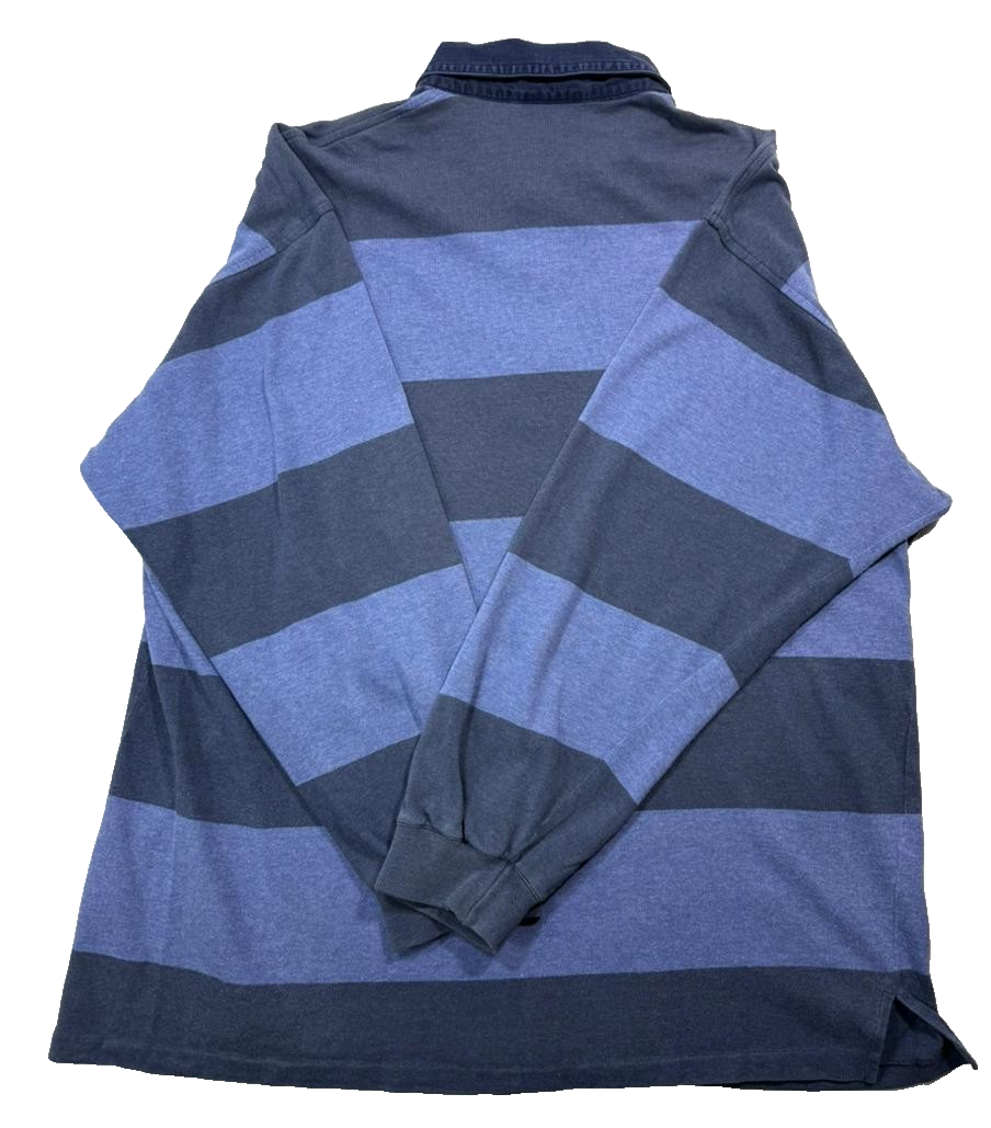 Vintage Lacoste Long-Sleeved Striped Polo Shirt In Blue And Navy Cotton - Size L