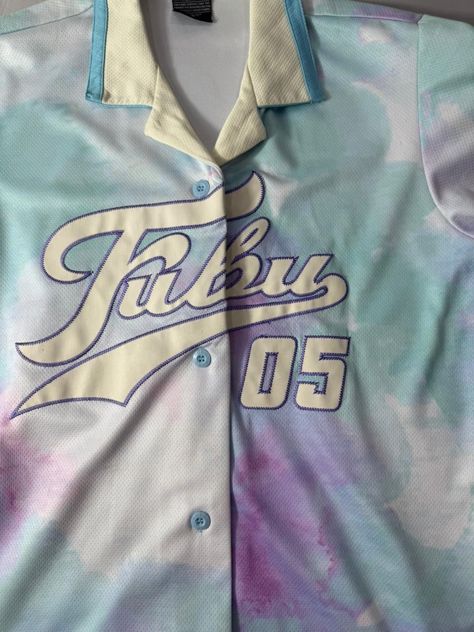 FUBU Button Up Baseball Jersey Shirt Men's Size S Pastel Tie Dye