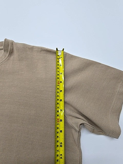 Pull&Bear Men Beige Logo Patch T-Shirt Size S Basic Crew Neck