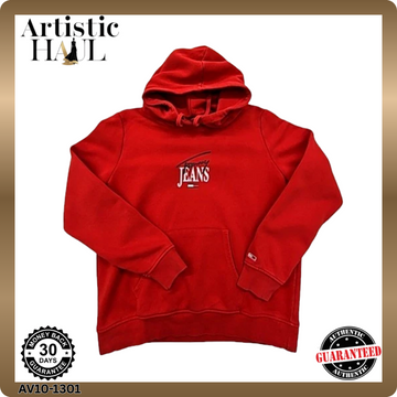 Tommy Jeans Men's Red Logo Hoodie XL Regular Fit Cotton